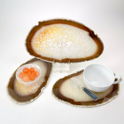 agate slices on white background