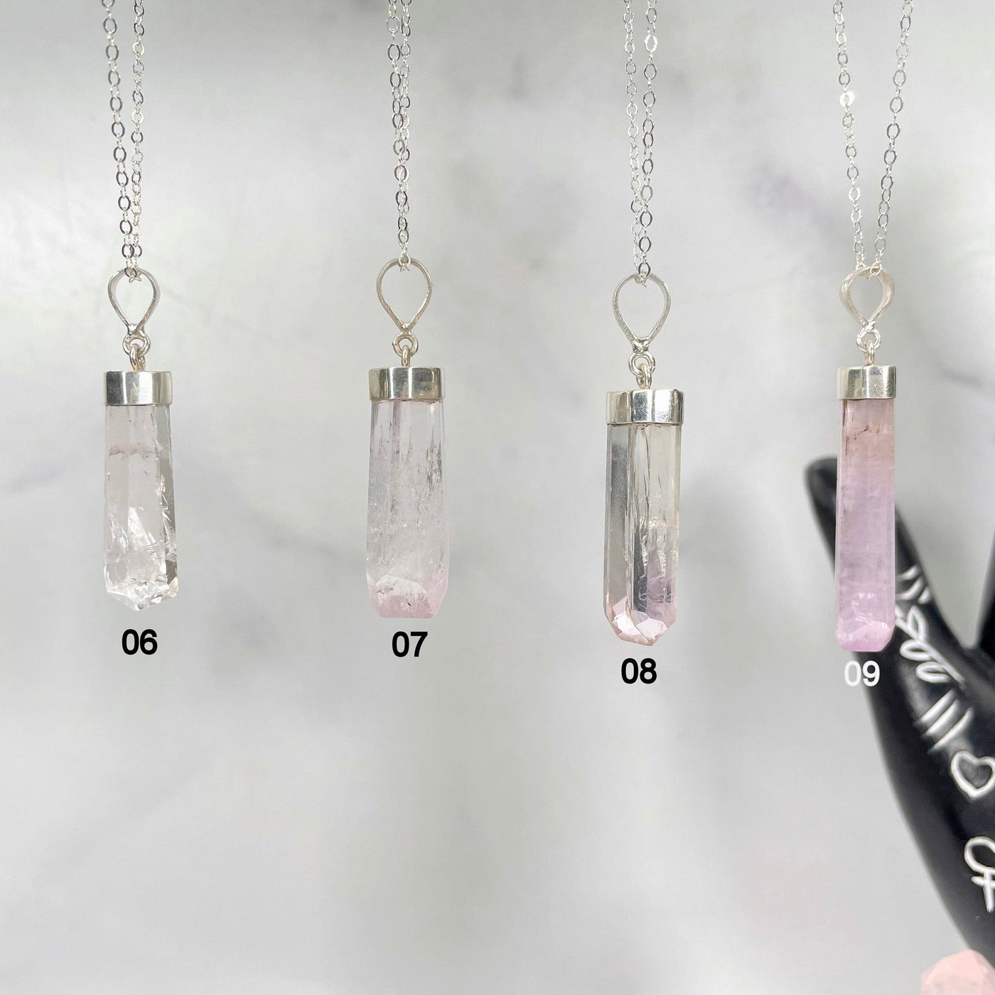 Pink Kunzite Necklaces with Sterling Silver Chains showing choices #6-#09