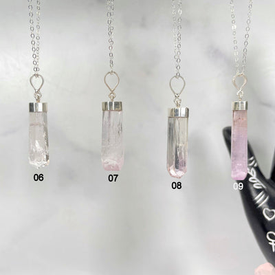 Pink Kunzite Necklaces with Sterling Silver Chains showing choices #6-#09