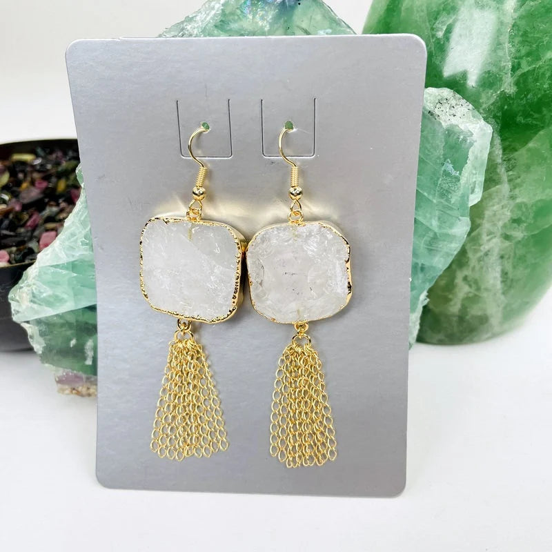 earrings with decorations in the background