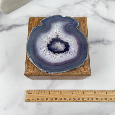 Decorative Wooden Jewelry Box with Dyed Purple Agate Slice Accent