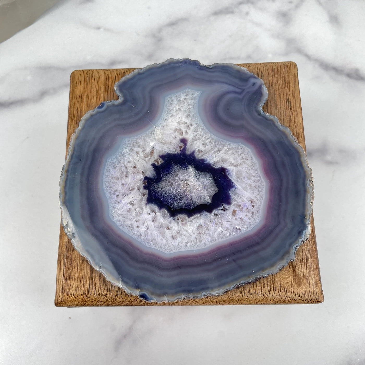 Decorative Wooden Jewelry Box with Dyed Purple Agate Slice Accent