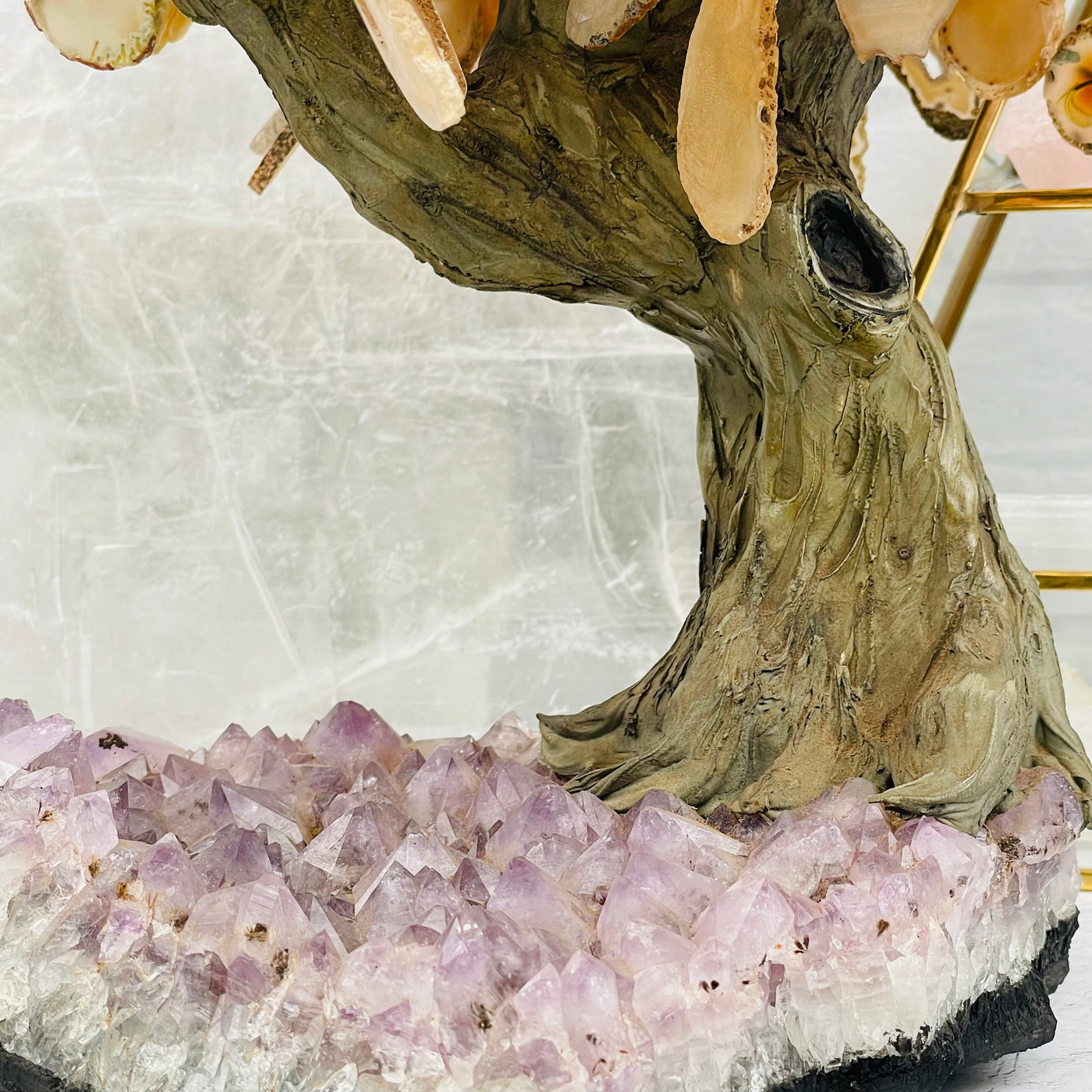 Agate tree with decorations in the background