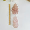 Rose Quartz Crystal Flame Towers next to ruler for size reference.