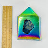 Rainbow Titanium Agate Crystal Point next to ruler for size reference.