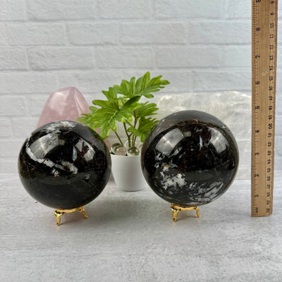  Black Agate Spheres - Crystal Ball - You Choose both variants with ruler for size reference