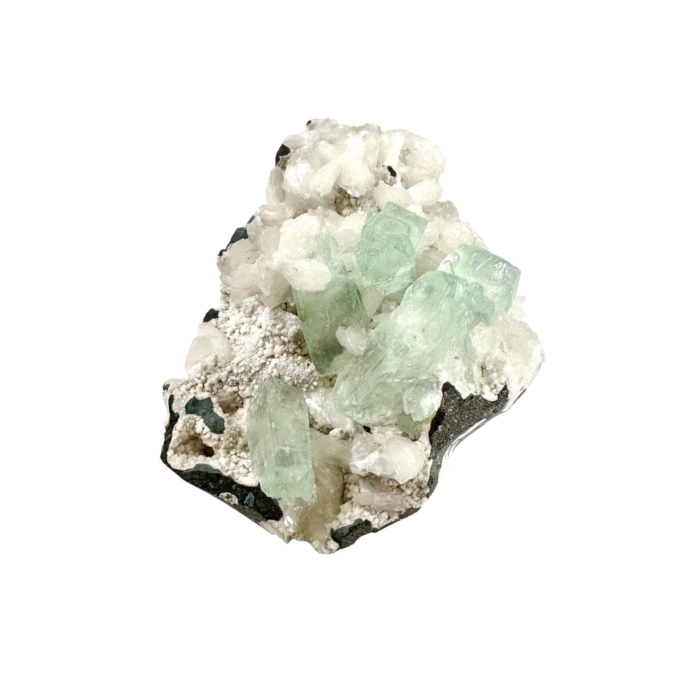 Green Apophyllite Crystals with Stilbite Crystal Specimen side view