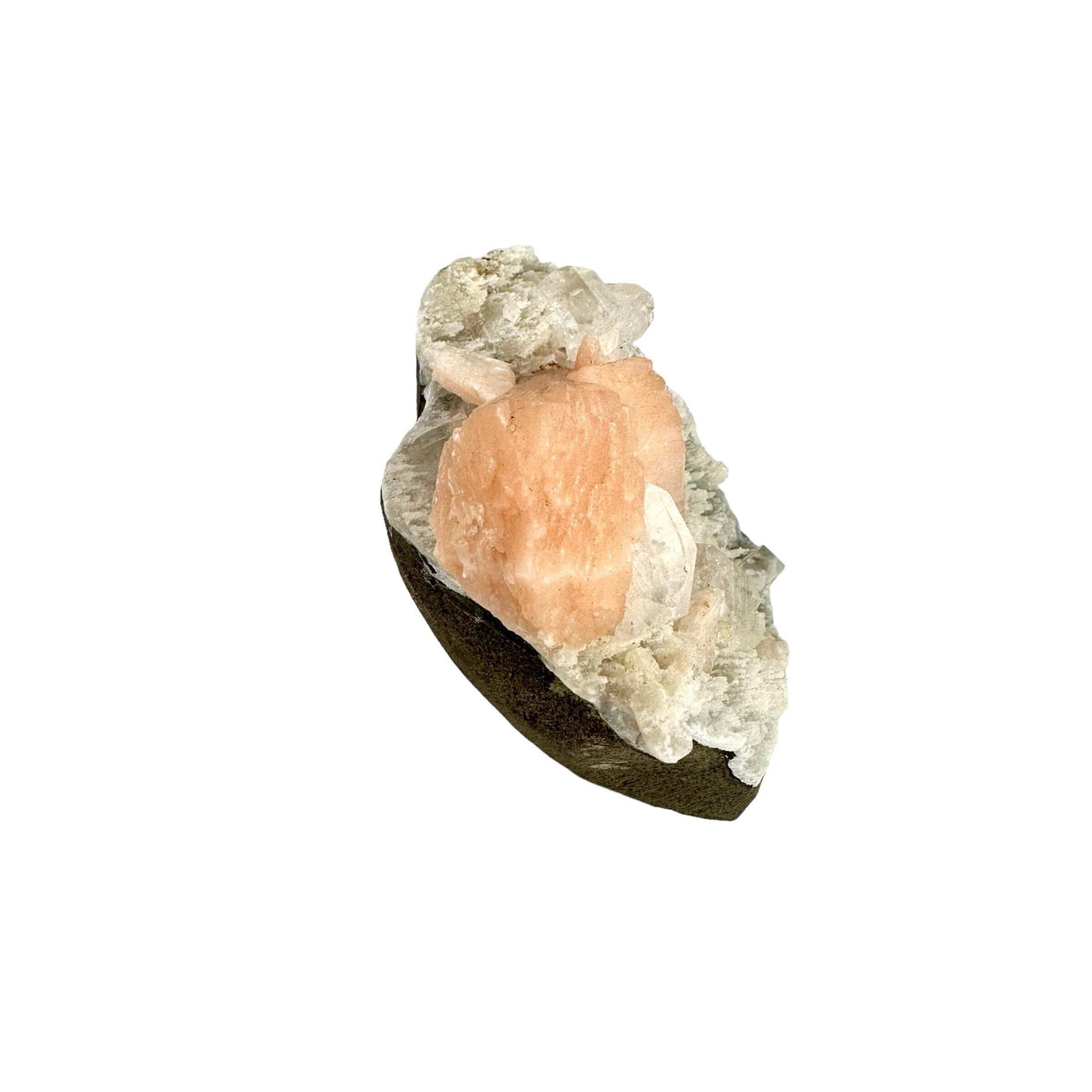 Peach Stilbite with Apophyllite and Zeolite - Crystal Formation - side view