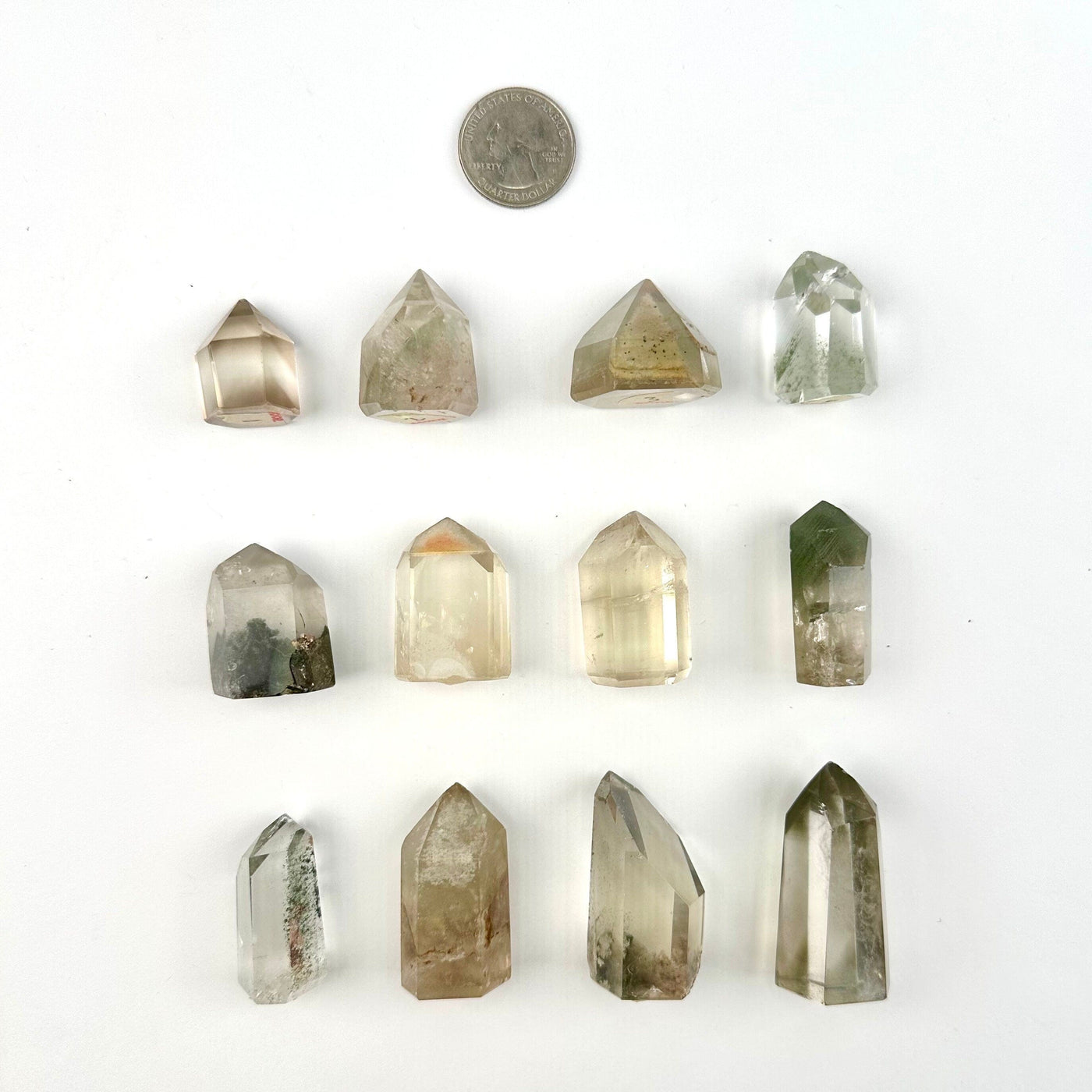 Crystal Quartz Points with Inclusions - Small Crystals - You Choose all variants with quarter for size reference