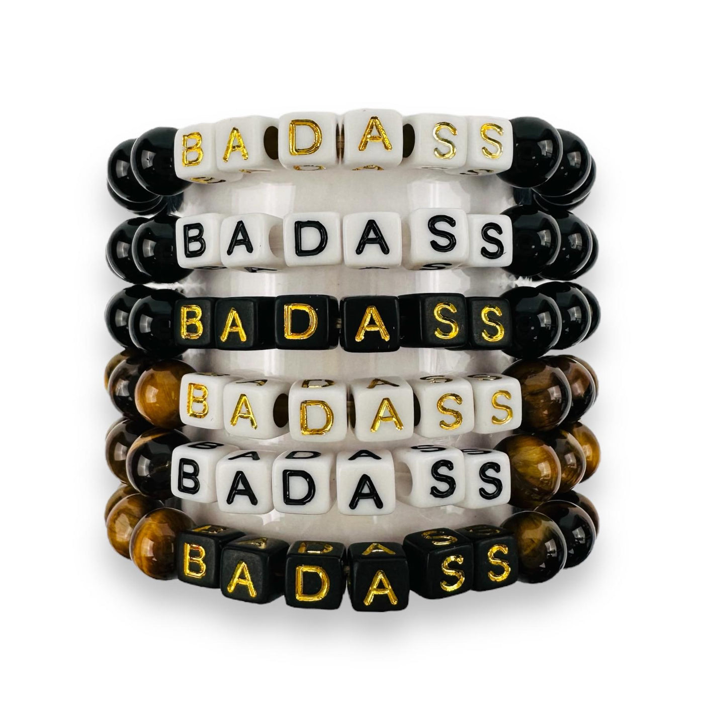 Crystal Mala Bead Bracelet - BADASS  -  Letter Beads Bracelet