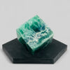 Large Green Crystal Fluorite Cube on black display for display reference.
