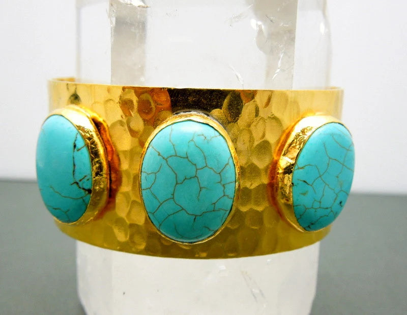 Triple Oval Turquoise 24k Gold Electroplated Cuff