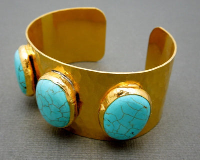 Triple Oval Turquoise 24k Gold Electroplated Cuff