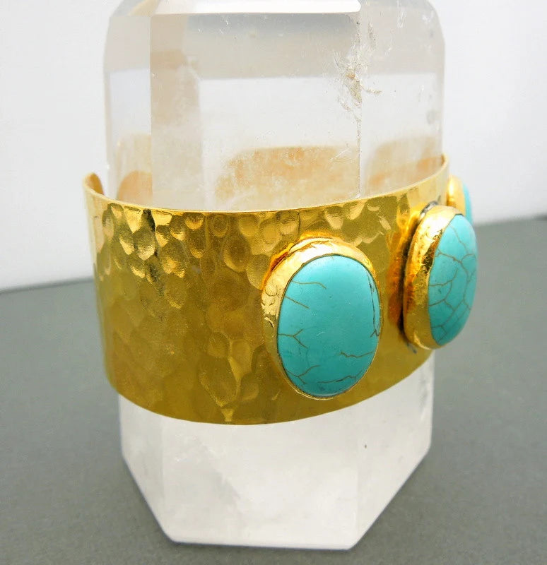 Triple Oval Turquoise 24k Gold Electroplated Cuff