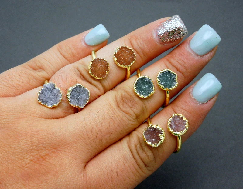 druzy ring on gray background