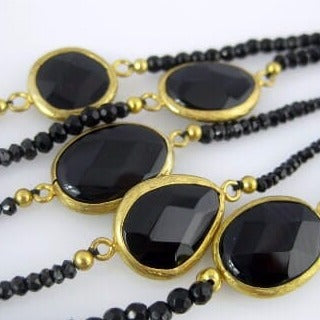Black Onyx Gemstone Adjustable Bracelets up close