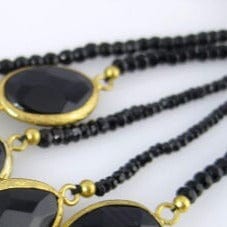 Black Onyx Gemstone Adjustable Bracelet with close up of spinel beads