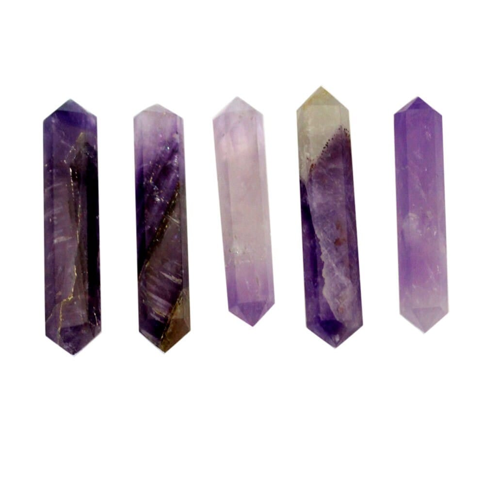 amethyst double terminated points on white background
