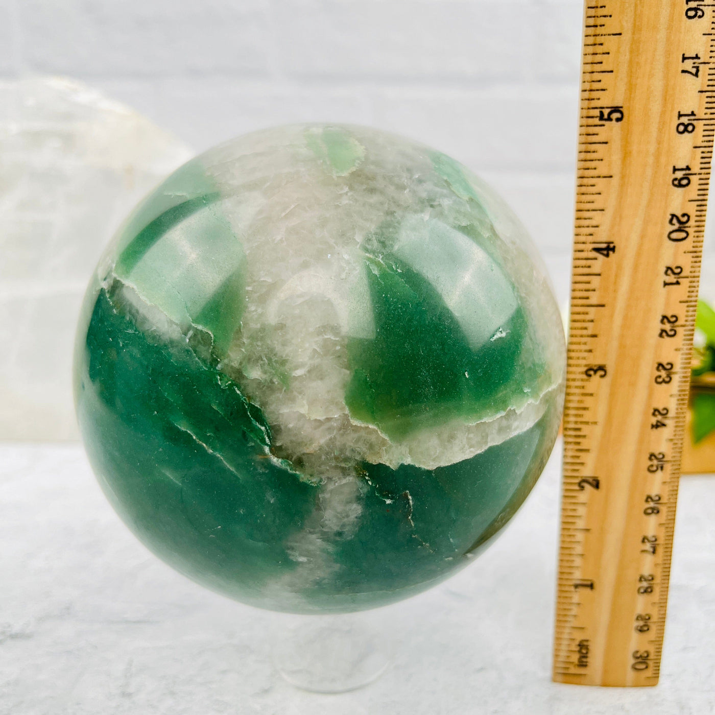 Green and White Quarts Sphere - OOAK - with measurements