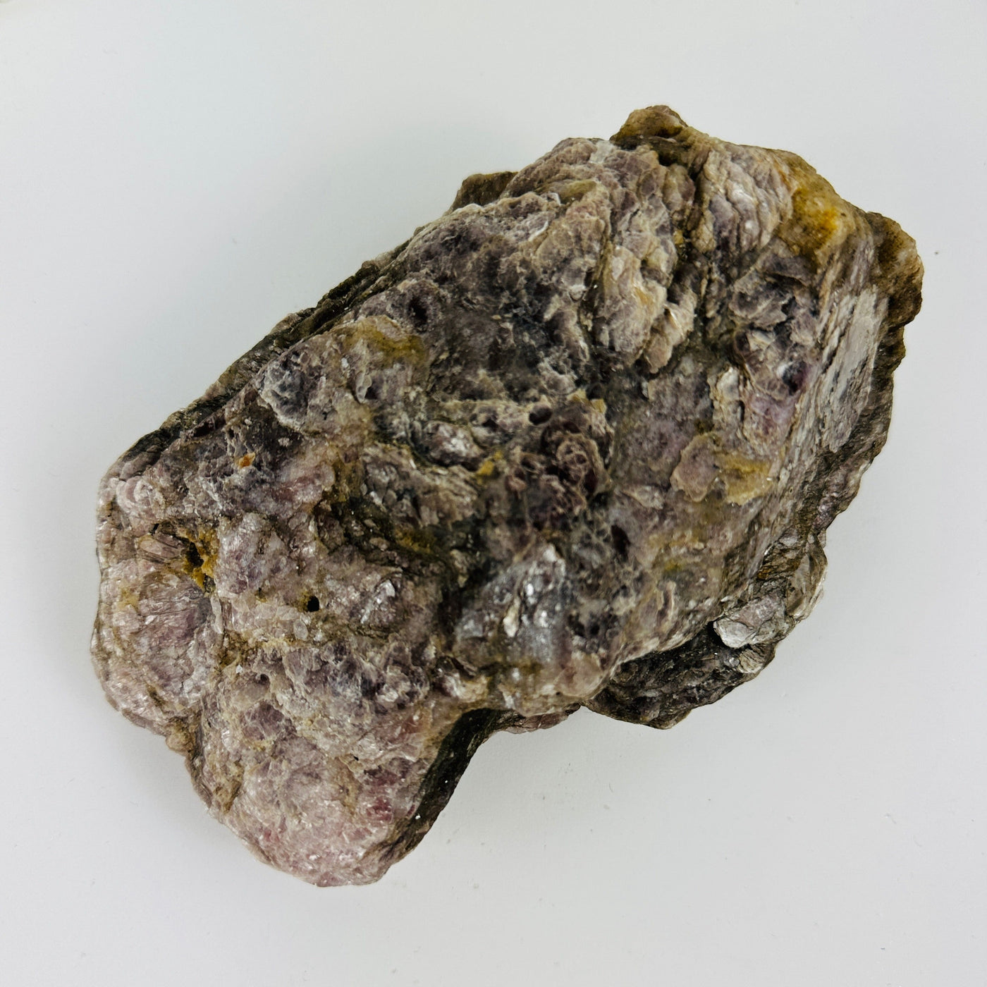 top view of lepidolite mica on white background