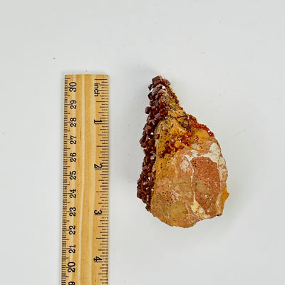 natural vanadinite formation next to a ruler for size reference
