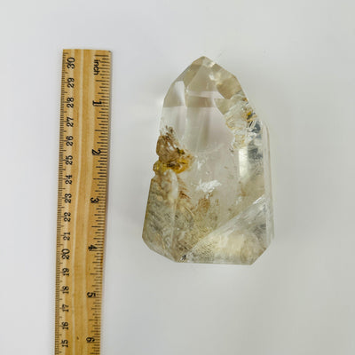 Lodalite point next to a ruler for size reference