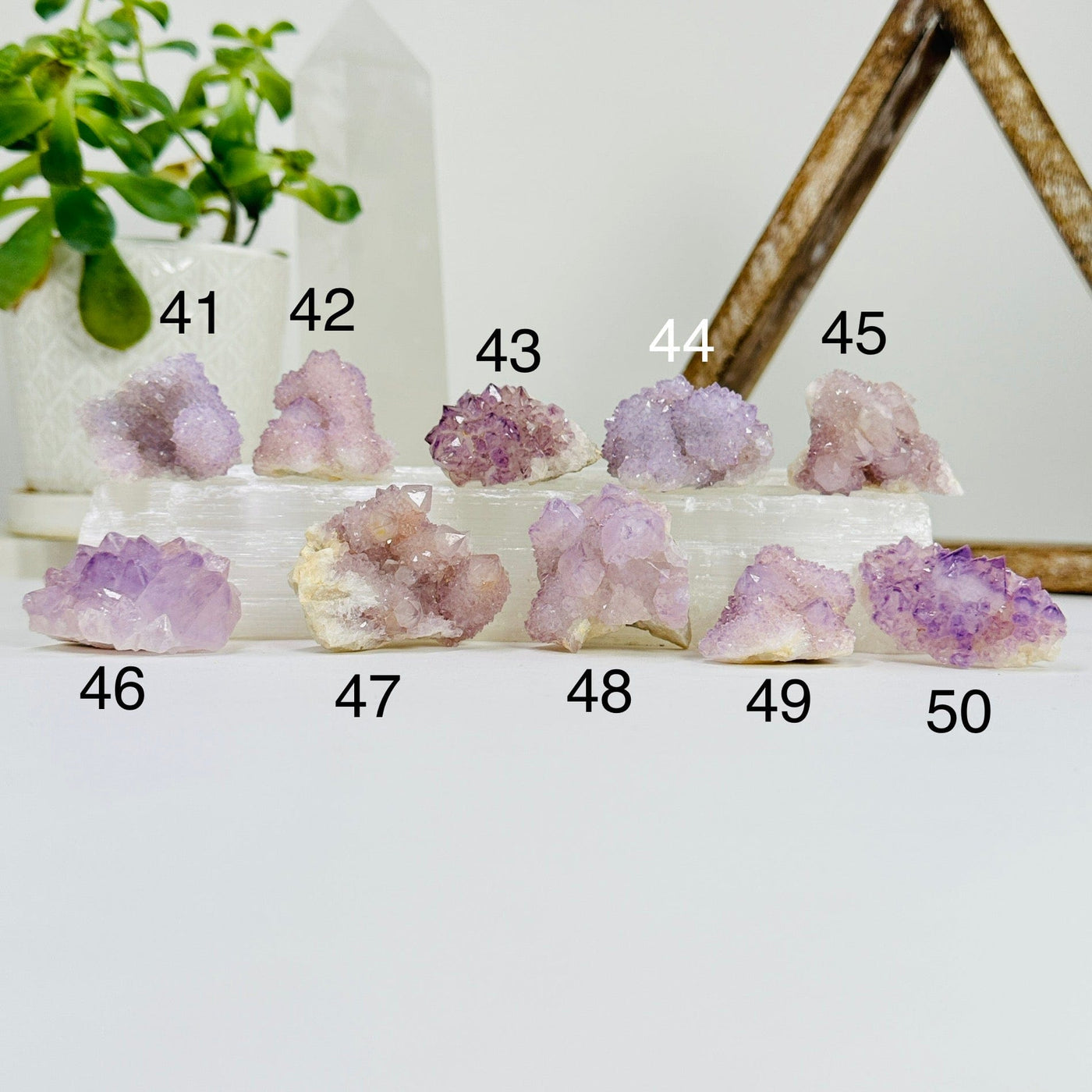 variants 41-50 of spirit quartz with decorations in the background