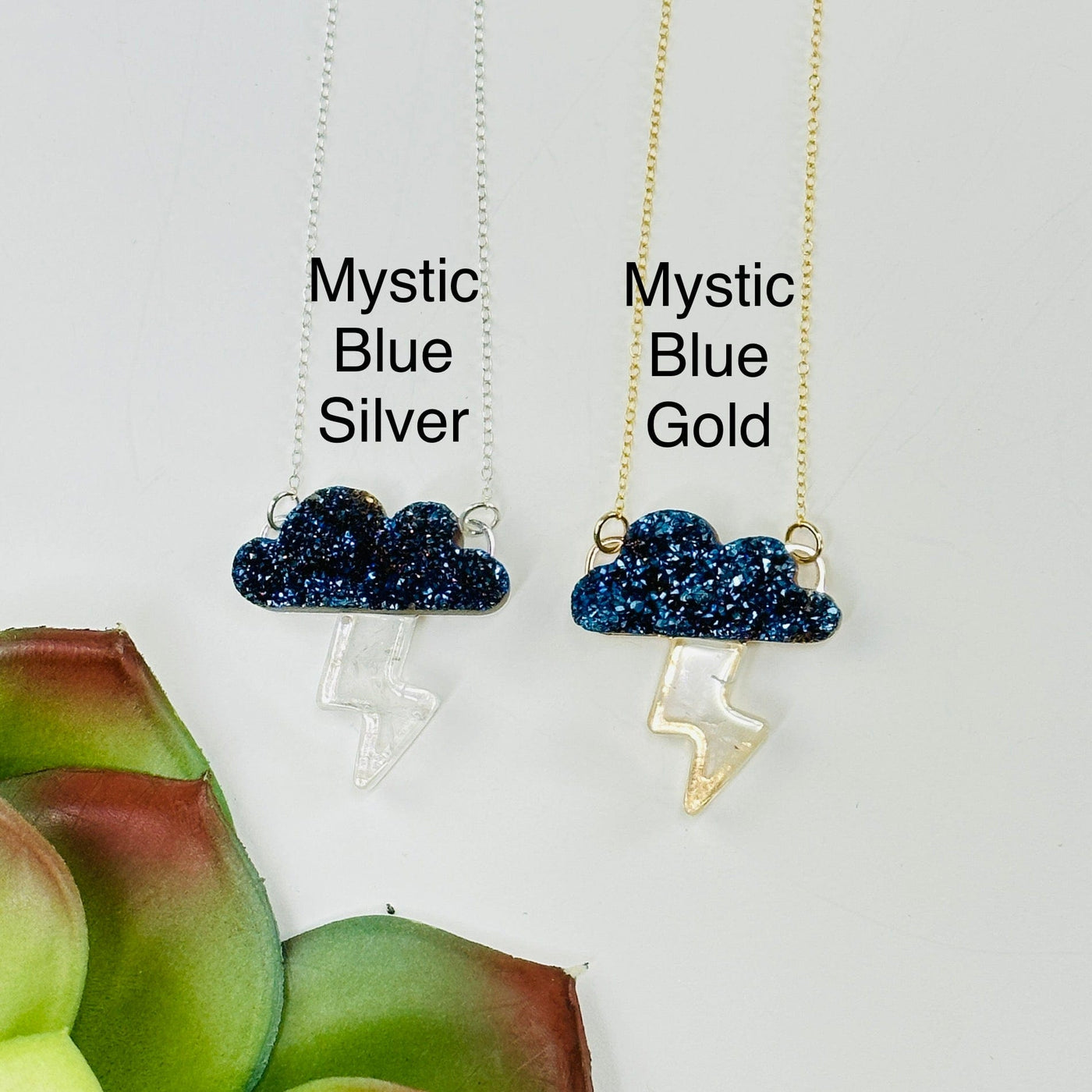 mystic blue variant in both gold and silver on white background