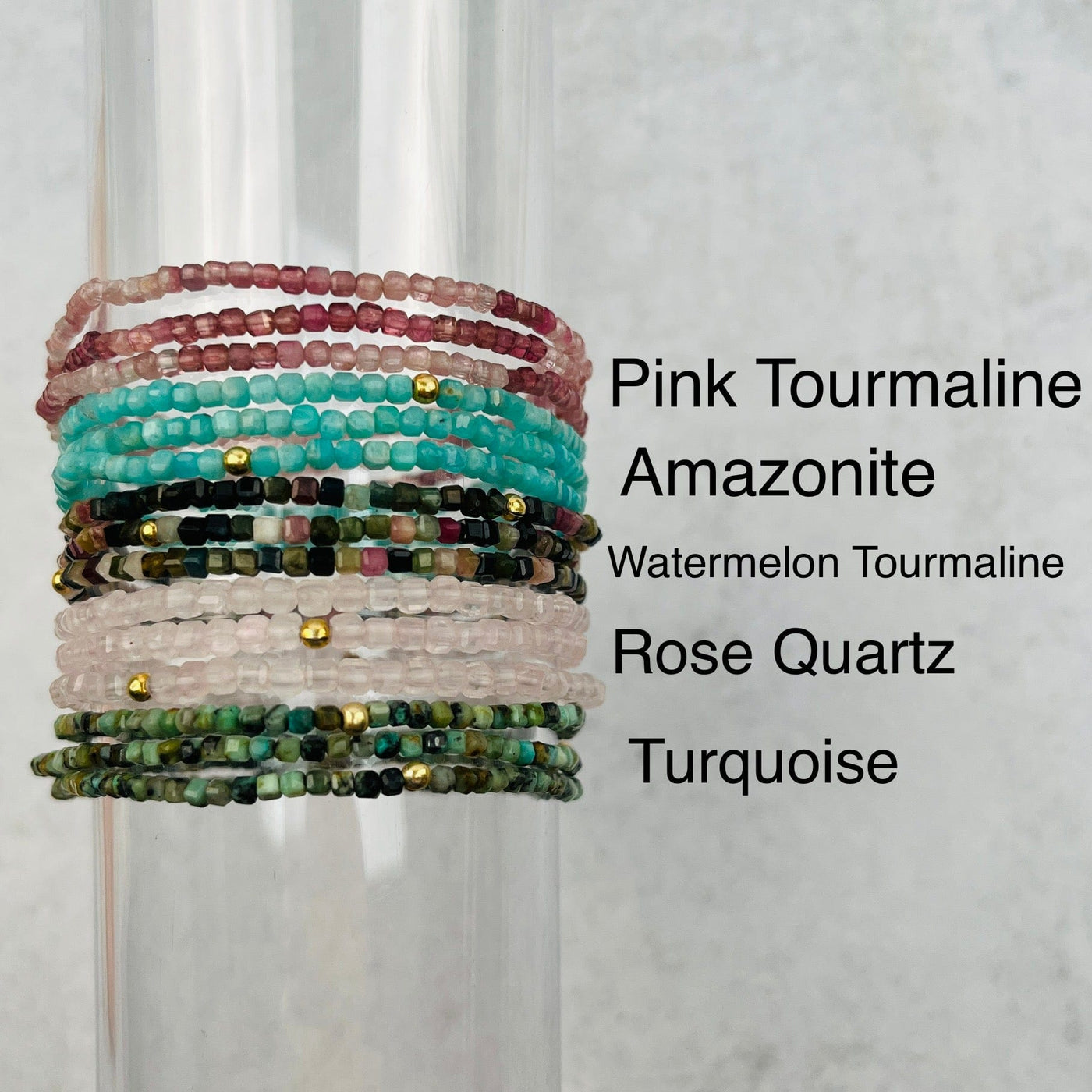 bracelets displayed to next to their crystal name 