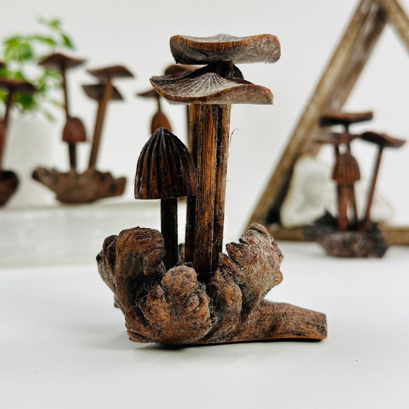 dark wooden mushrooms with decorations