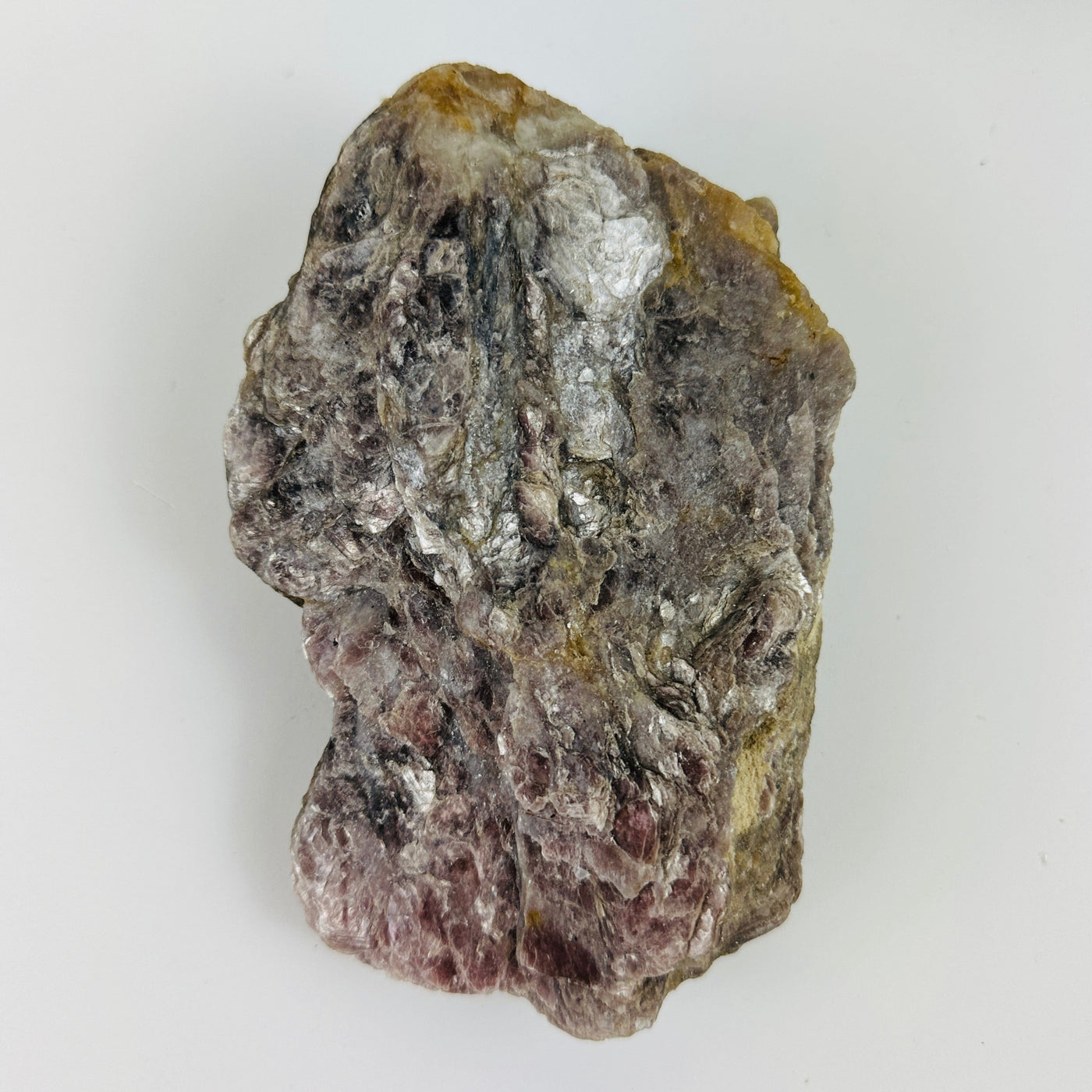 top view of lepidolite mica on white background