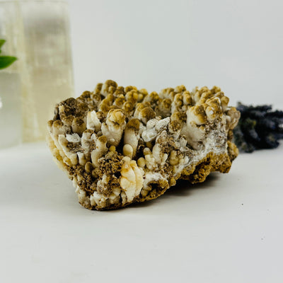 Side view of stalactite with decorations in the background