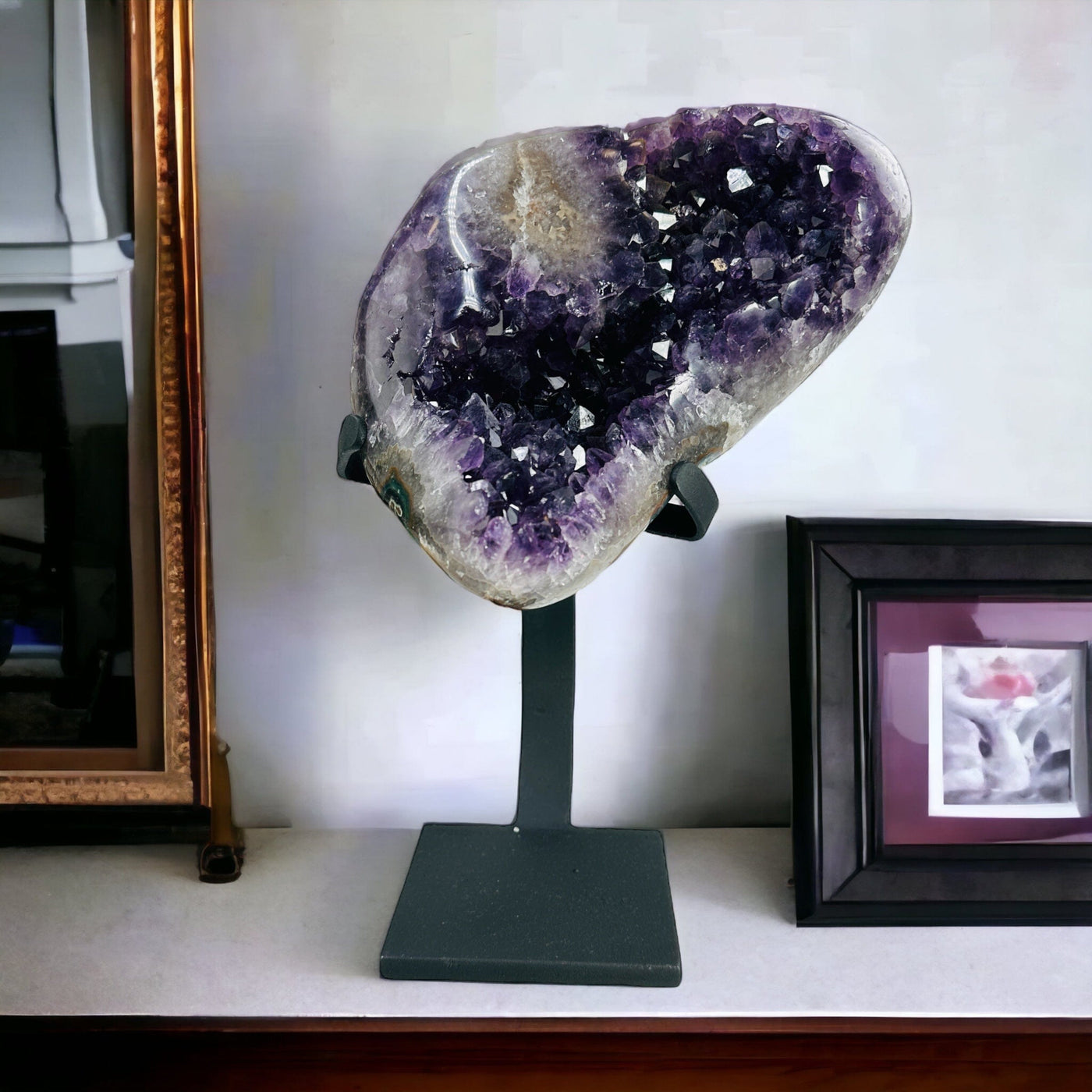 amethyst with decorations in the  background