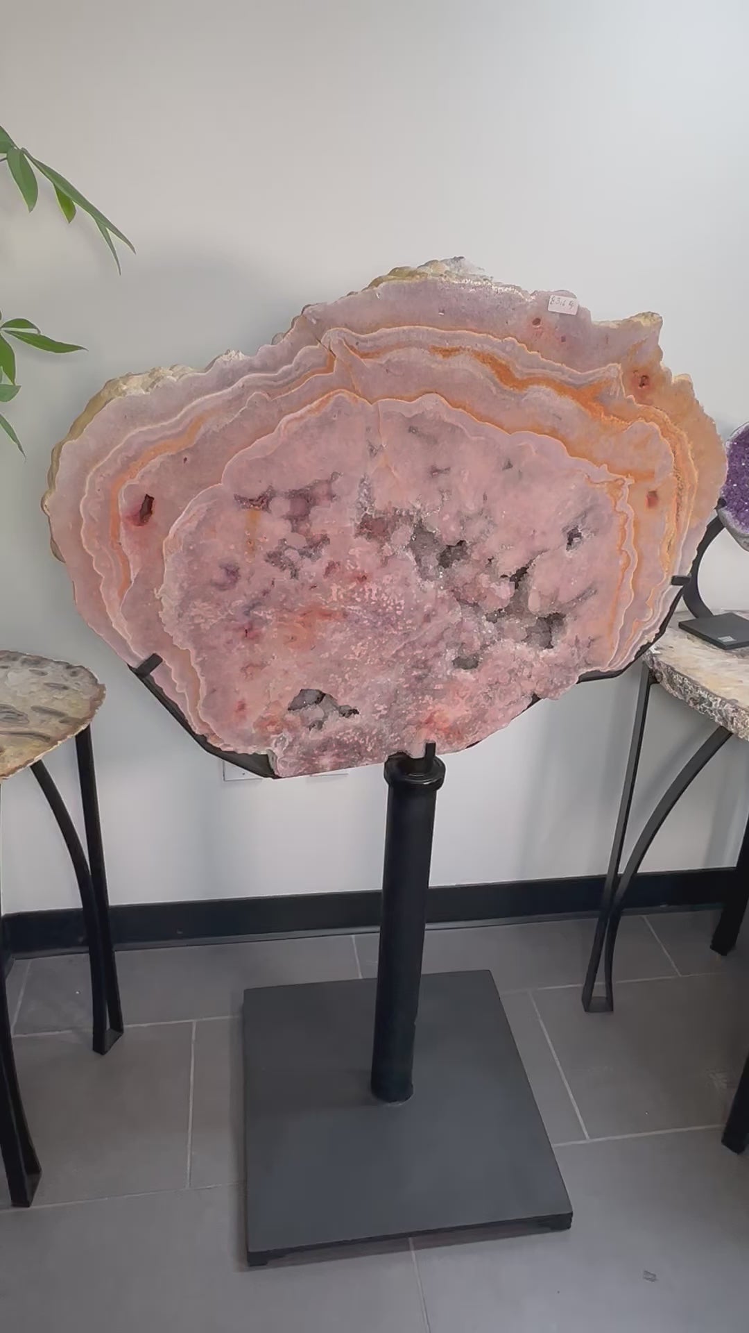 Pink Amethyst Crystal on custom Metal Stand