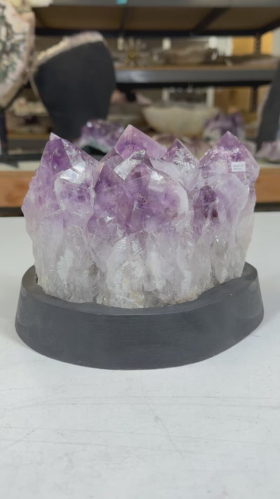 Amethyst Crystal Cluster on Wooden Base - Table Setting -