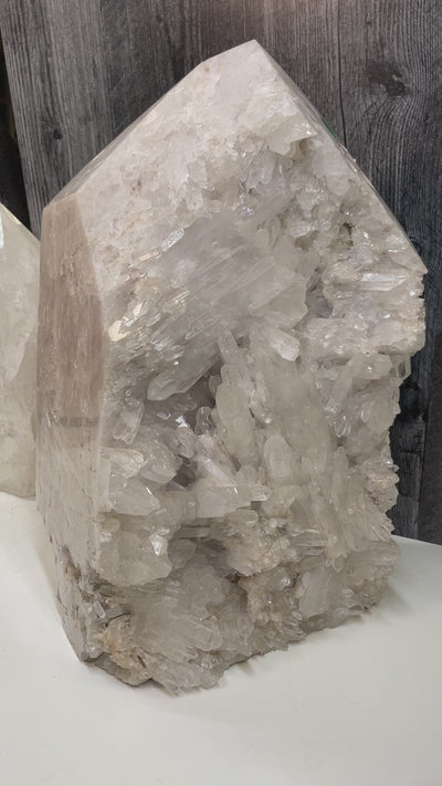video of Large Crystal Quartz Point with Druzy Formations