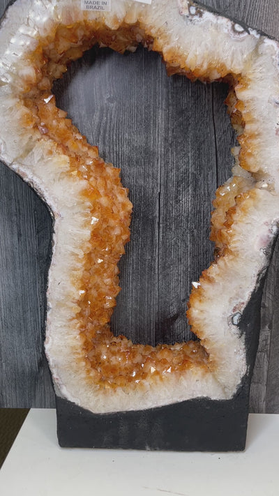 video of Citrine Crystal Portal - Golden Amethyst Geode Slice