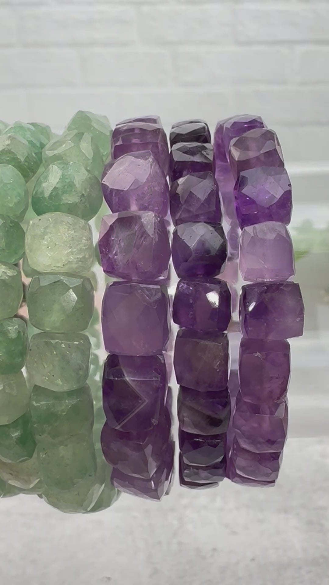 Gemstone Crystal Stretch Bracelets - 6mm-8mm - Faceted Cube High Quality