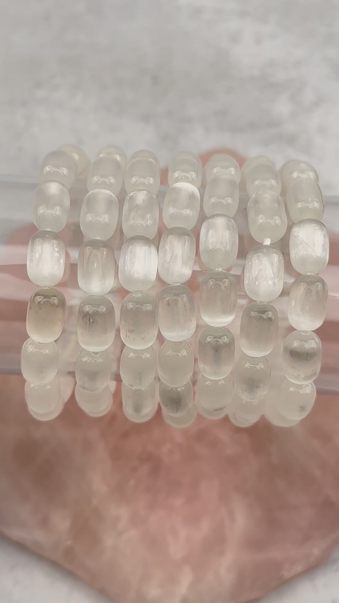 Selenite Gemstone Crystal Stretch Bracelets - Oval Beads - 12mm