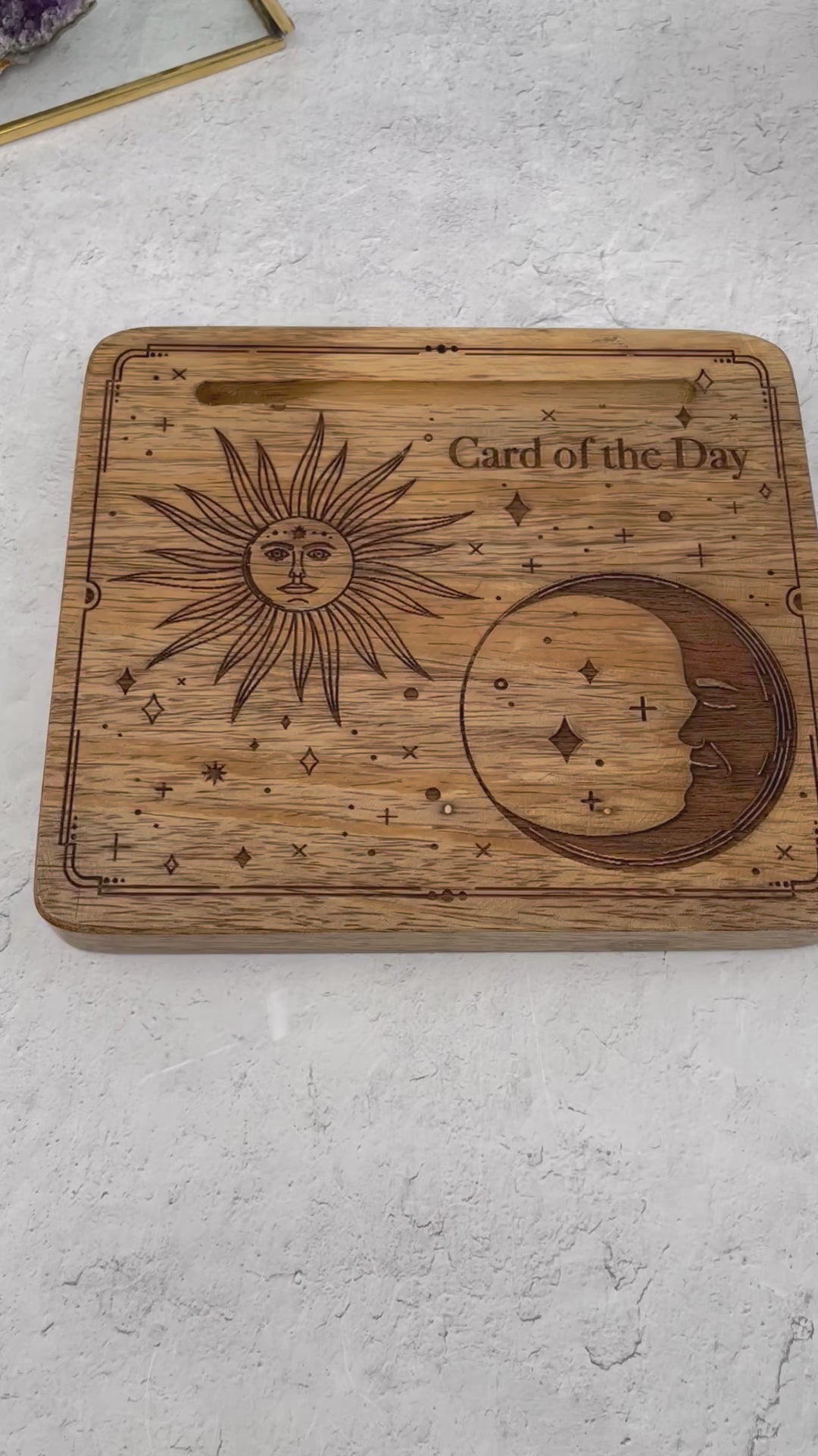 Wood Card Holder - Engraved Sun and Moon