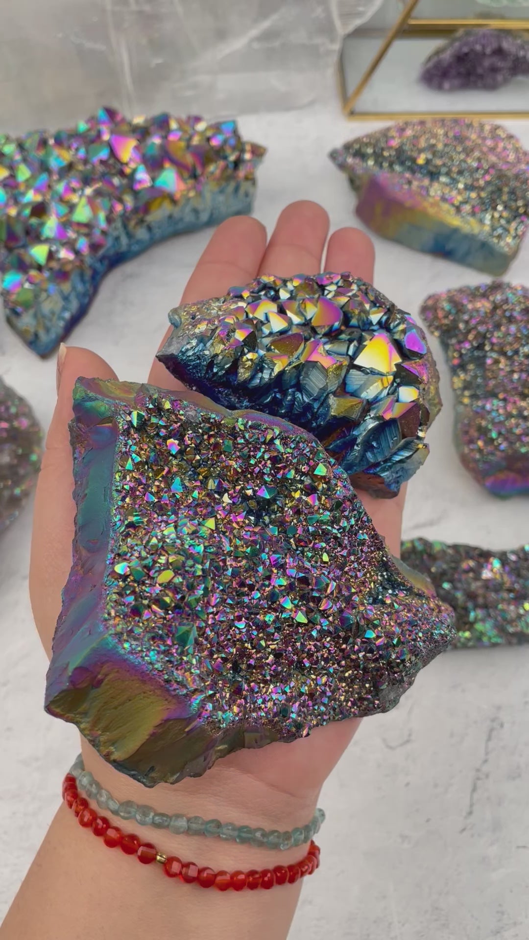 Amethyst Druzy Cluster with Rainbow Titanium Finish