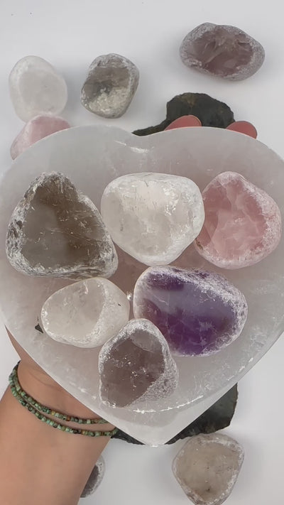 1 LB - Seer Stones - Tumbled Crystal Quartz Stone - Amethyst Smokey Rose Crystal Quartz