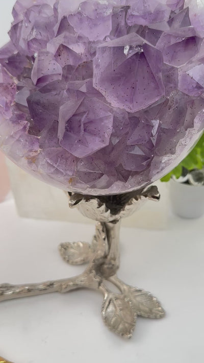 Rose Stem Crystal Sphere Stand - Choose Gold or Silver for Spheres Clusters Rough Stones