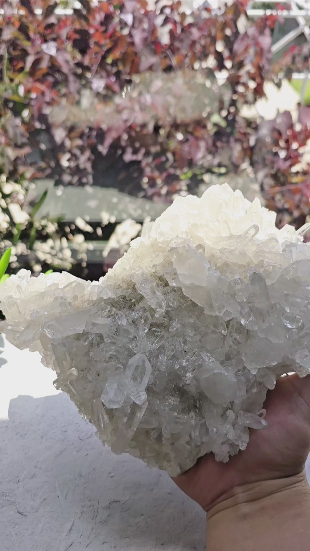 Crystal Quartz Cluster - AA Grade video in hand for size reference