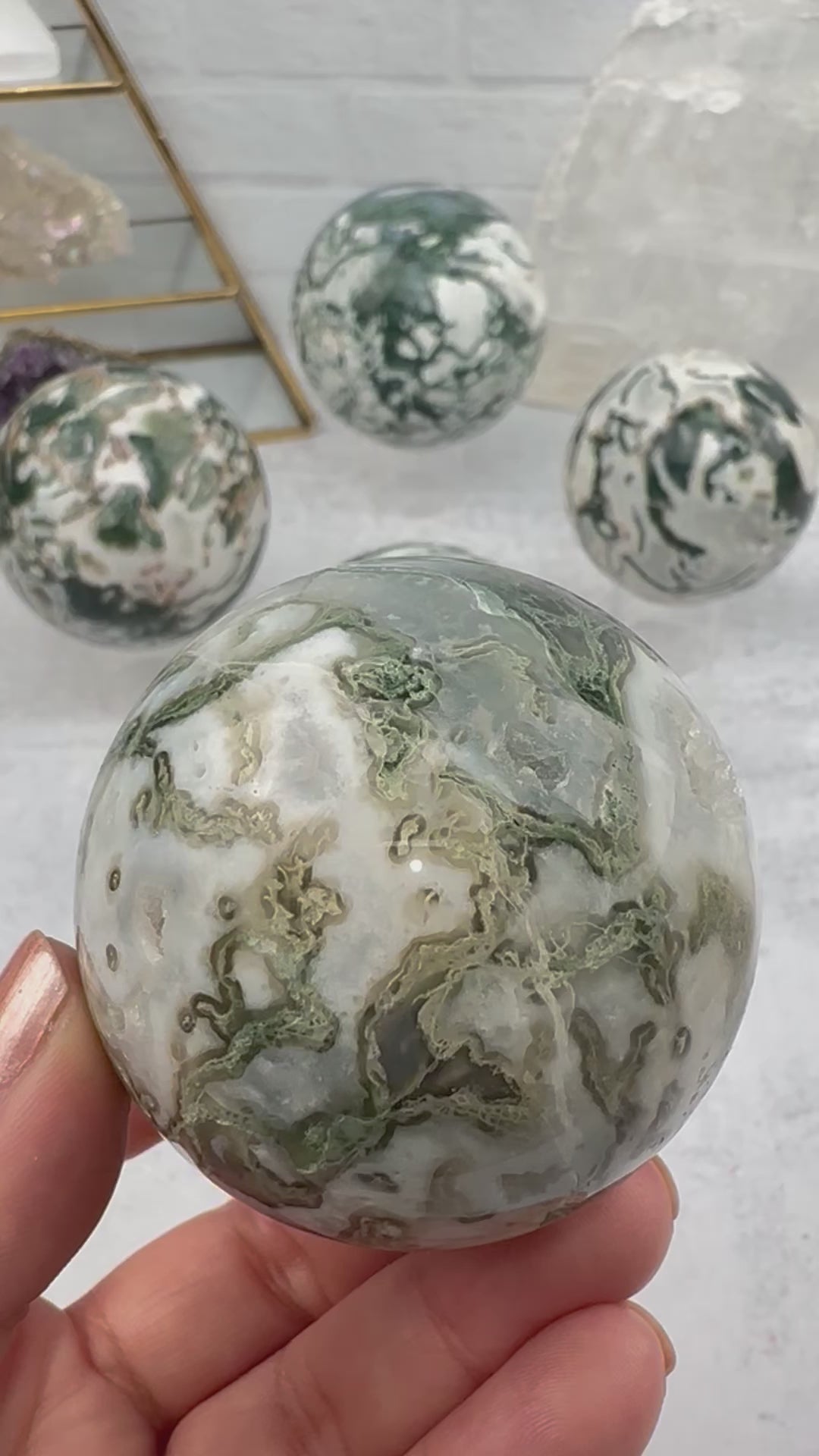 Moss Agate Crystal Ball Spheres - By Weight -