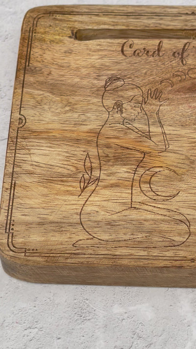 Wood Card Holder - Engraved Goddesses