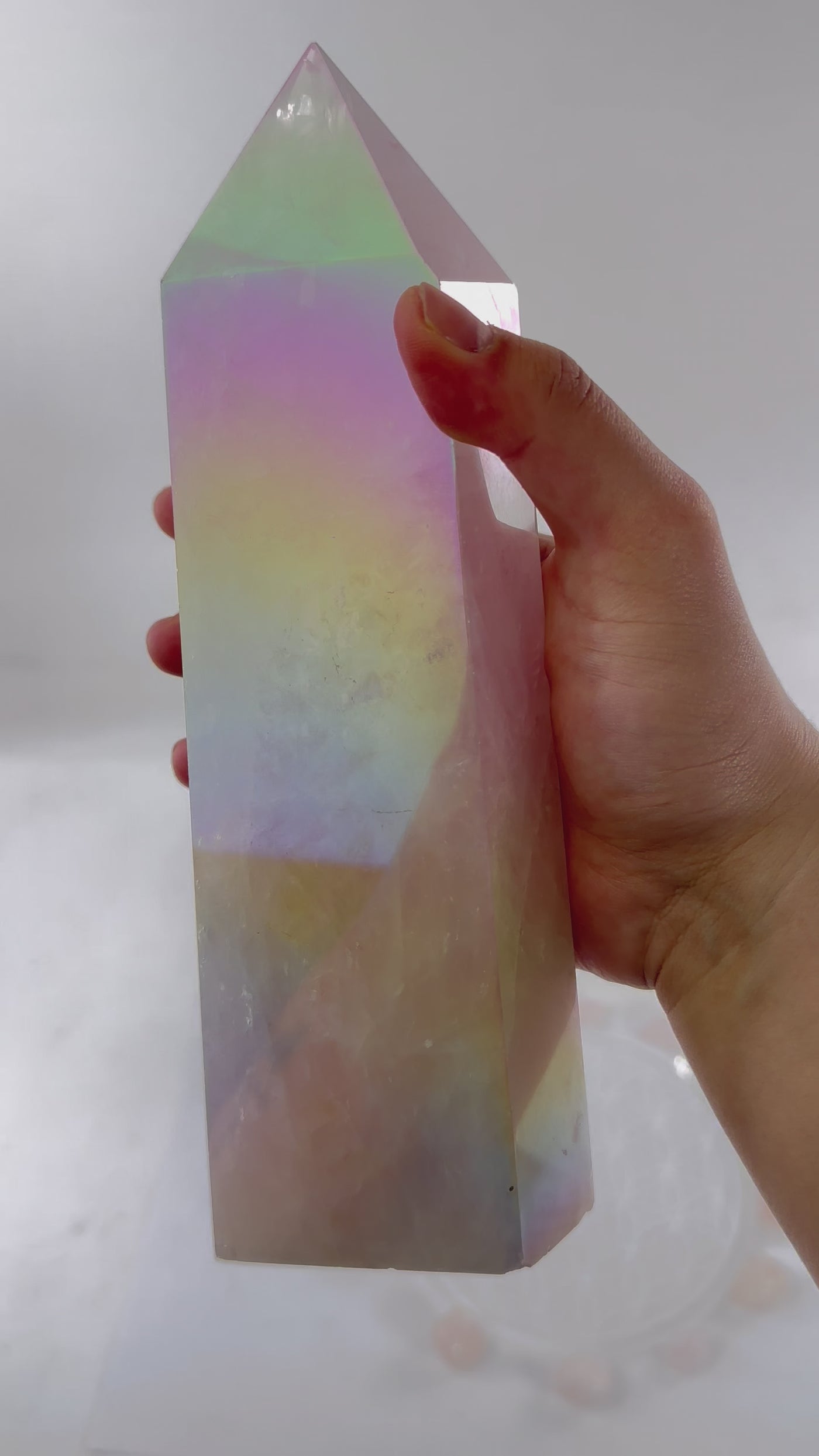  Angel Aura Rose Quartz Obelisk video to show iridescence