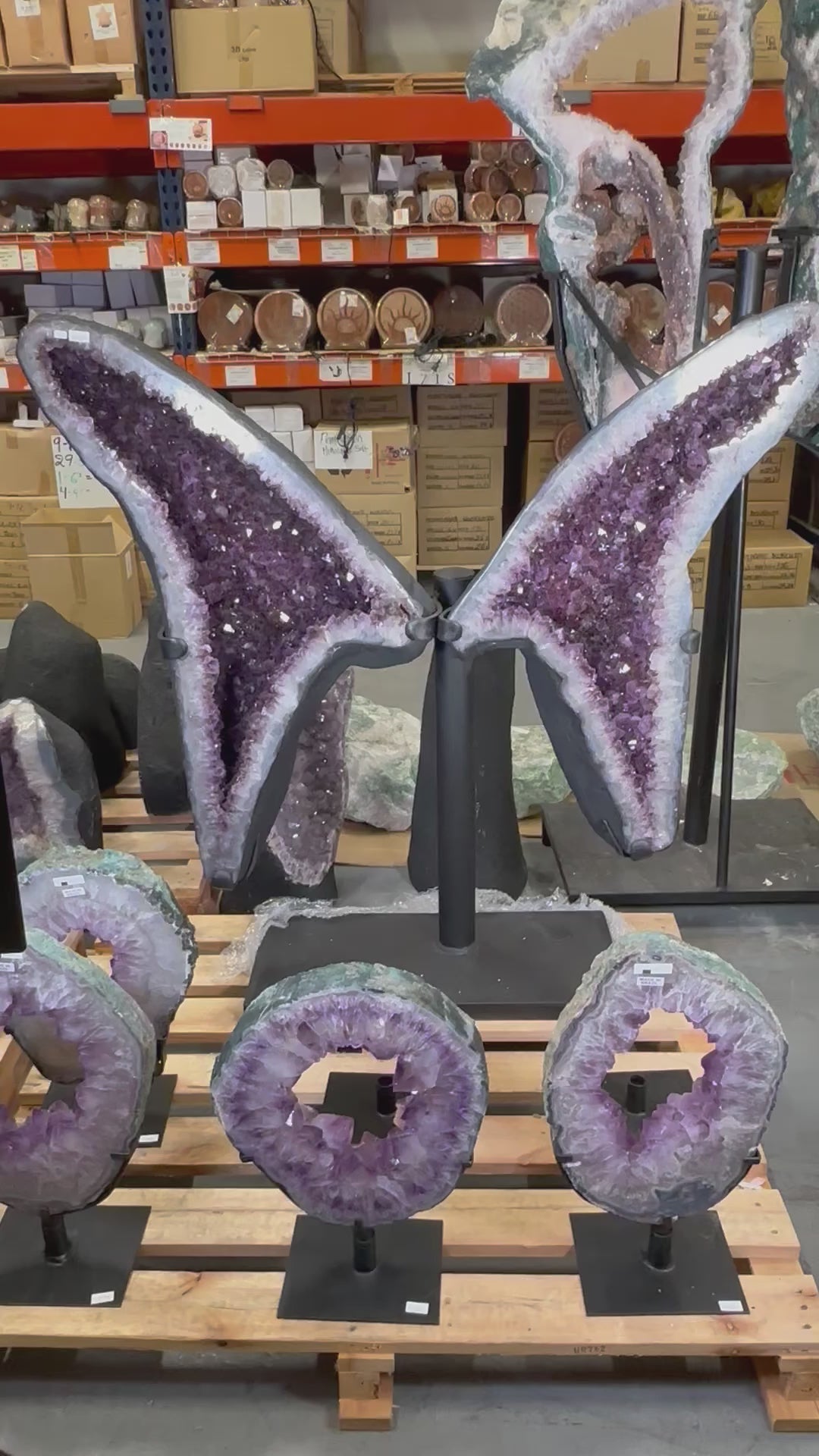 Amethyst Wings on custom Black Metal Stand - Crystal Decor -