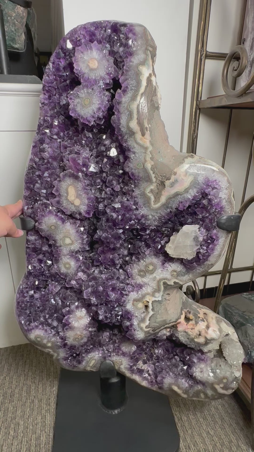Amethyst Cluster with Stalactites on Rotating Metal Stand - Rare Find -