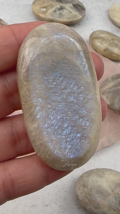 Cream Moonstone Crystal Palm Stone- Beautiful Flash
